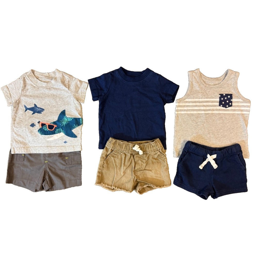 Baby Boy 3 Months Summer Clothes Lot Outfits Shark Navy Brown Gray Shorts Shirts